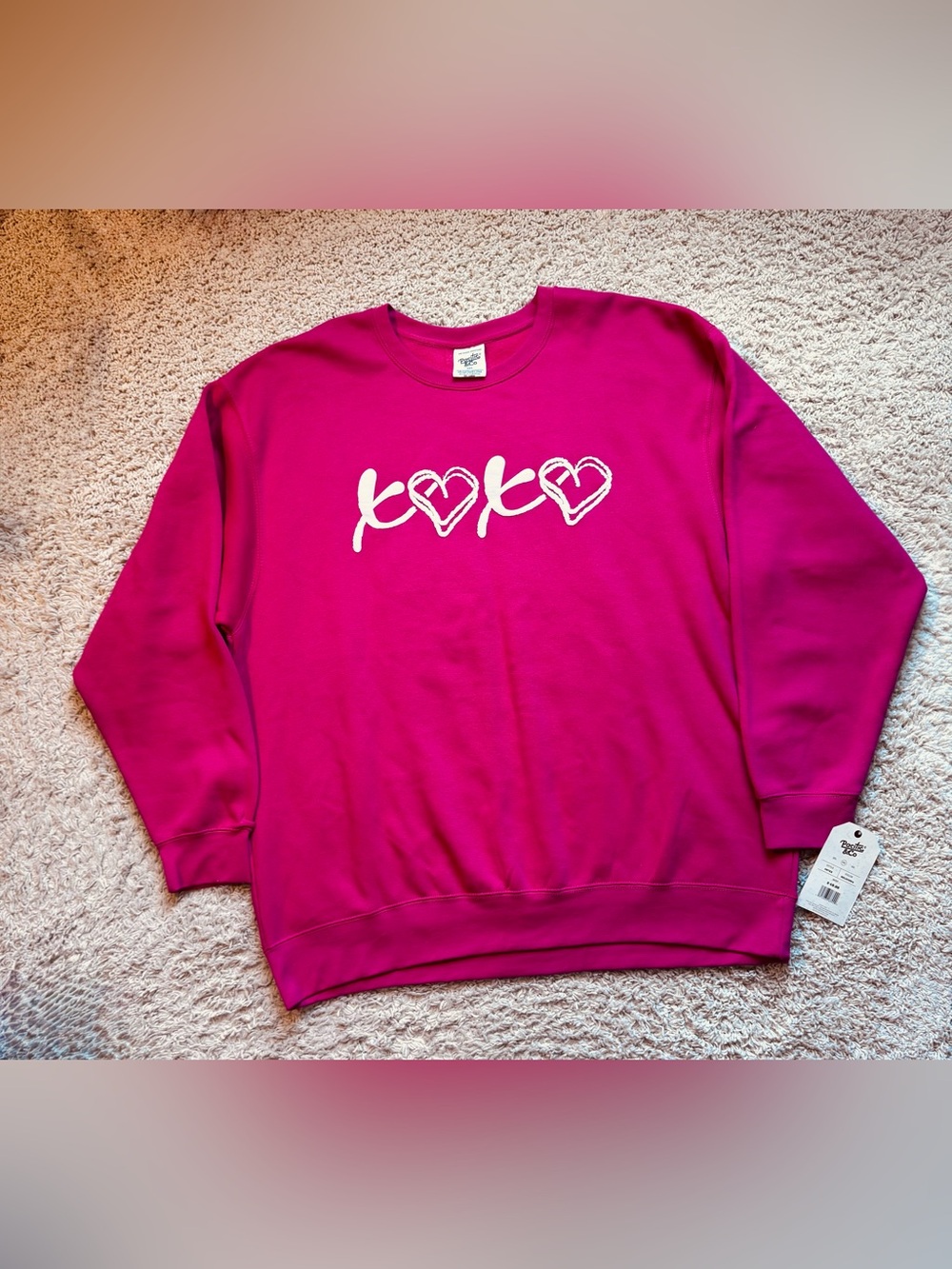 Hot Pink 'XOXO' Heart Graphic oversized Crewneck Sweatshirt %52 cotton